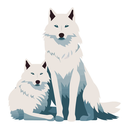 Cute wolves sitting in snowのイラスト素材