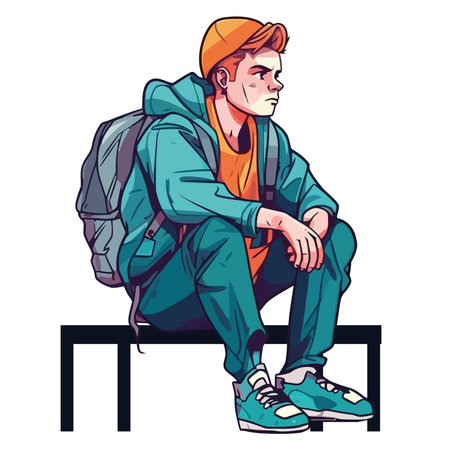 One adult with blue backpackのイラスト素材