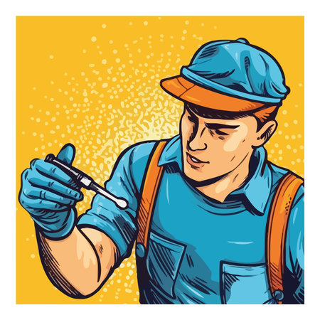 One cheerful construction worker holding a wrenchのイラスト素材
