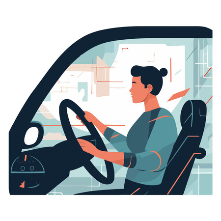 Driving businessman in modern car with successのイラスト素材