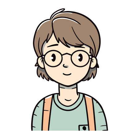 Smiling schoolboy with eyeglasses, joy in childhoodのイラスト素材