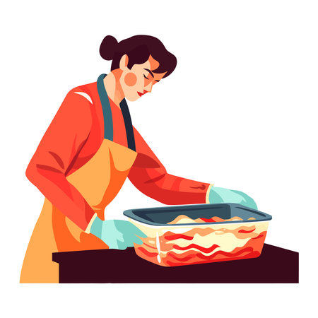 One chef smiling, cooking gourmet meal happilyのイラスト素材