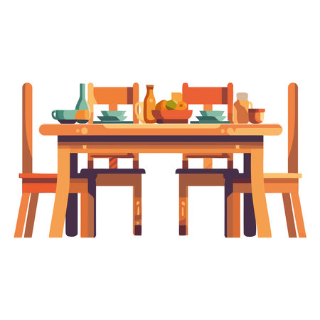 Modern design of a wooden table and chairsのイラスト素材