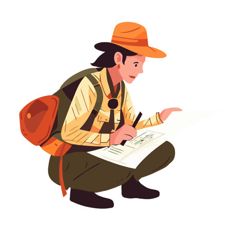 One person hiking with backpack and mapのイラスト素材