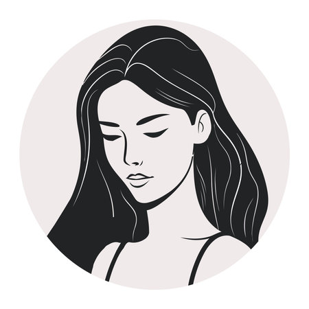 monochrome drawing of young womanのイラスト素材