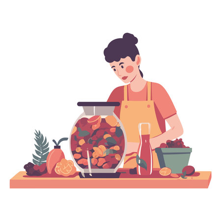 female chef preparing a fruit cocktailのイラスト素材