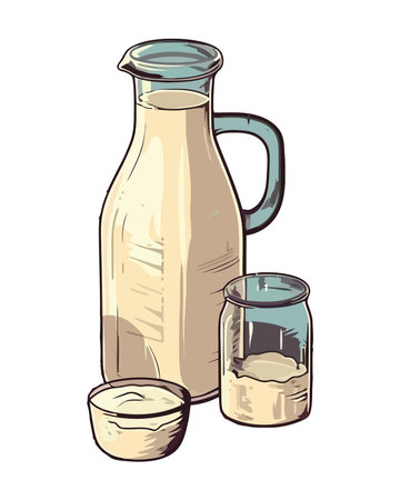Organic milk in glass jar, gourmet foodのイラスト素材