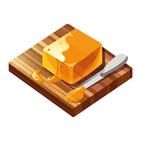 Fresh organic cheese slice on wooden cutting boardのイラスト素材