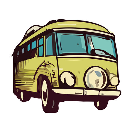 old retro mini van for vacationのイラスト素材
