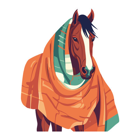 Cute cartoon stallion with a blanketのイラスト素材