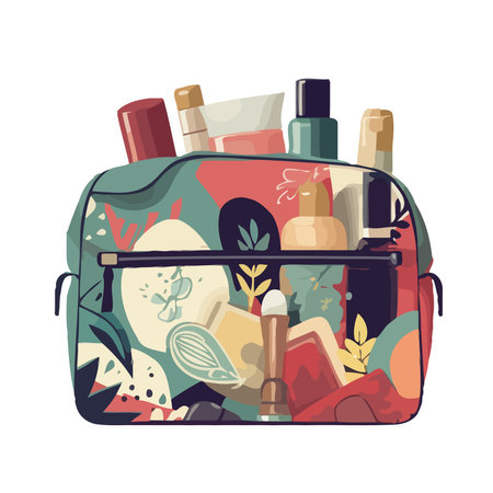 Vector backpack design with cosmetics productsのイラスト素材