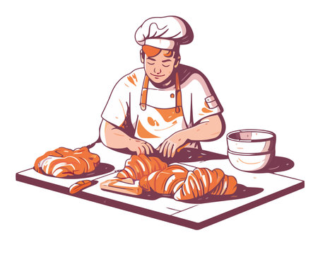Chef apron in commercial kitchen preparing breadのイラスト素材