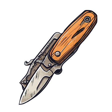 Sharp steel blade, metallic handle, dangerous weaponのイラスト素材