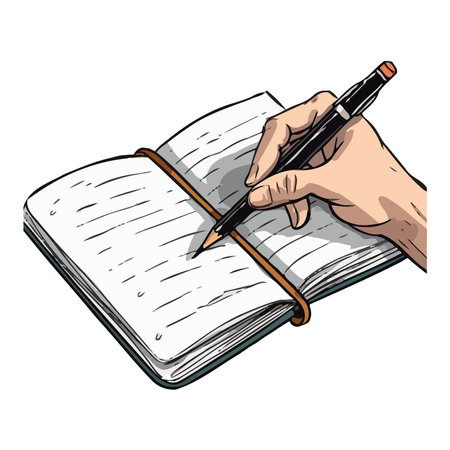 Hand holding pen sketches creative on paperのイラスト素材