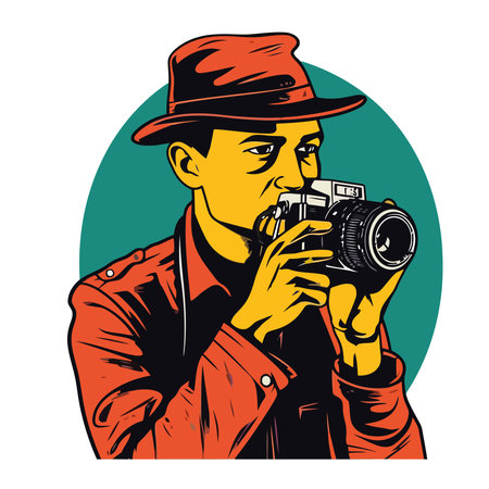 Photographer holding old fashioned cameraのイラスト素材
