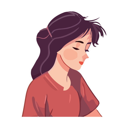 One beautiful woman with brown hair smilingのイラスト素材