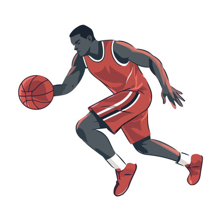 Muscular basketball player dribbling ball to successのイラスト素材