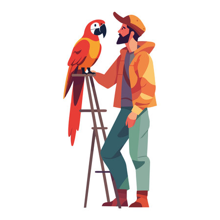 One person holding a macaw birdのイラスト素材