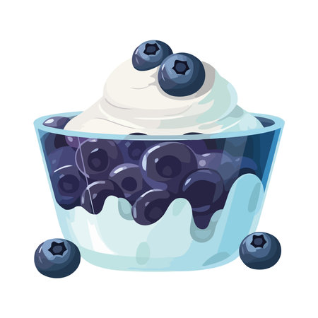 Blueberry dessert bowl, fresh fruit gourmet iconのイラスト素材