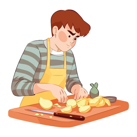 man lunch preparation fun cooking with vegetablesのイラスト素材