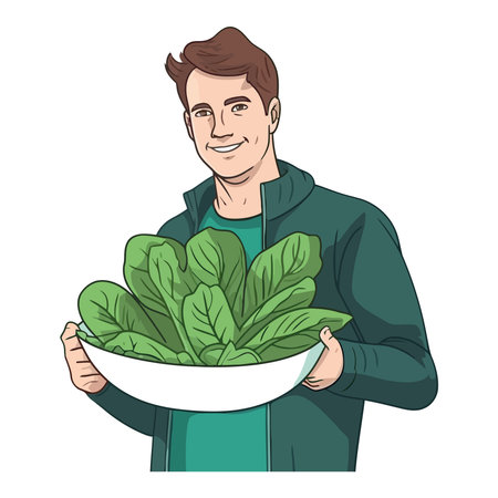 Smiling man holding fresh organic vegetablesのイラスト素材