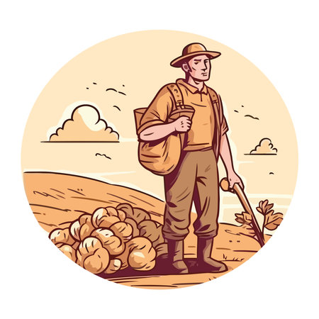 One person harvesting organic fruit outdoors smilingのイラスト素材