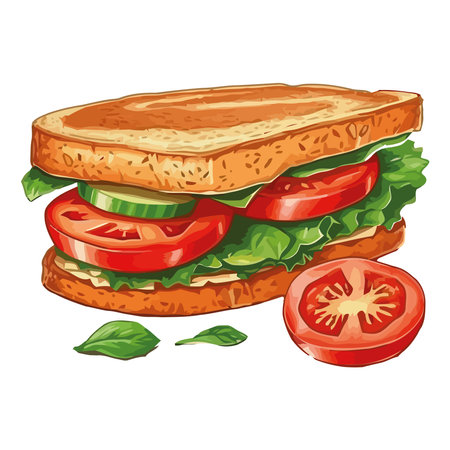 Fresh salad and grilled meat on ciabatta.のイラスト素材