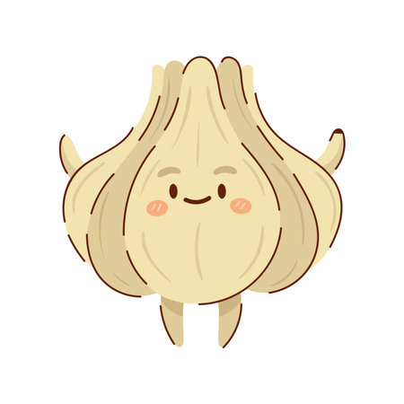 kawaii garlic vegetable cartoon iconのイラスト素材