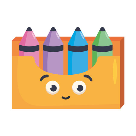 kawaii supply school crayons boxのイラスト素材