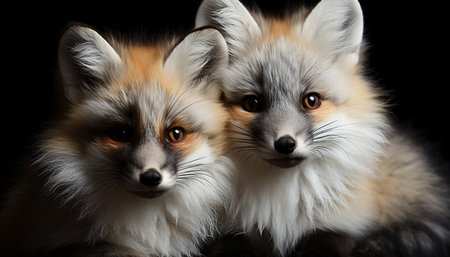 Cute small pets, fluffy puppies, purebred dogs, close up portrait generated by artificial intelligenceの素材