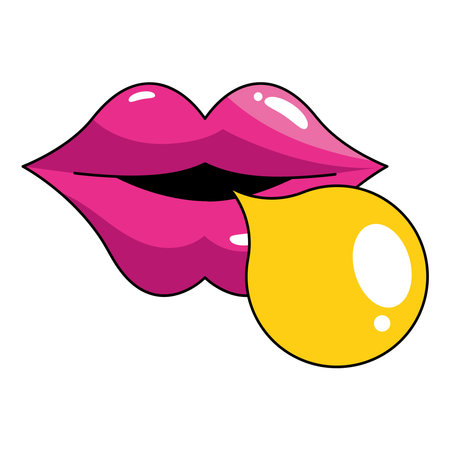 mouth pop art with yellow gum vector isolatedのイラスト素材