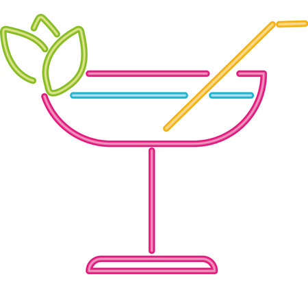 neon cocktail pink margarita glass vector isolatedのイラスト素材