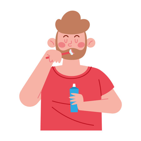 person brushing teeth with toothpaste vector isolatedのイラスト素材