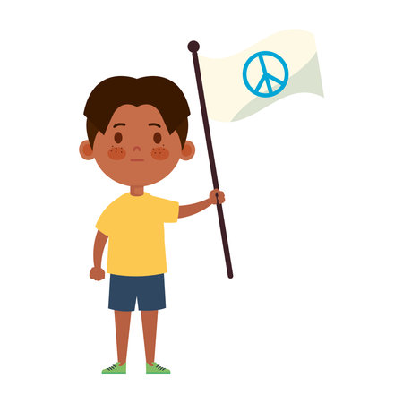 little boy pacifist waving flagのイラスト素材