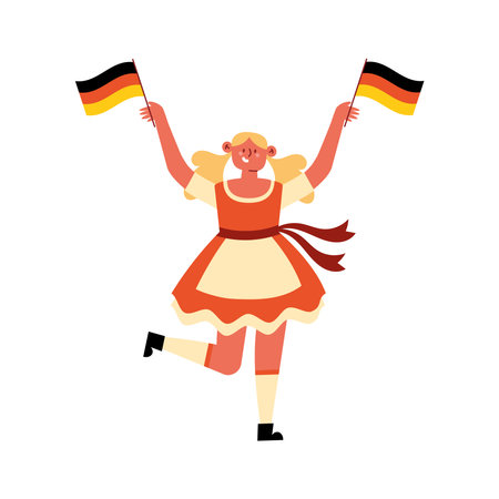 germany girl with dirndl and german flag vector isolatedのイラスト素材