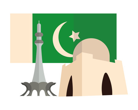 pakistan monuments and flag vector isolatedのイラスト素材