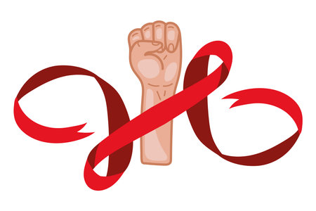 aids day fist and ribbon vector isolatedのイラスト素材