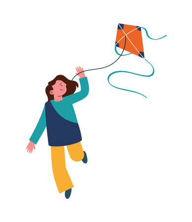 makar sankranti lady flying kite vector isolatedのイラスト素材