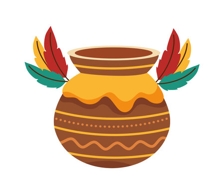 indian vase with feathers vector isolatedのイラスト素材
