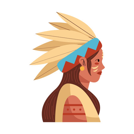 native american girl with headgear illustrationのイラスト素材