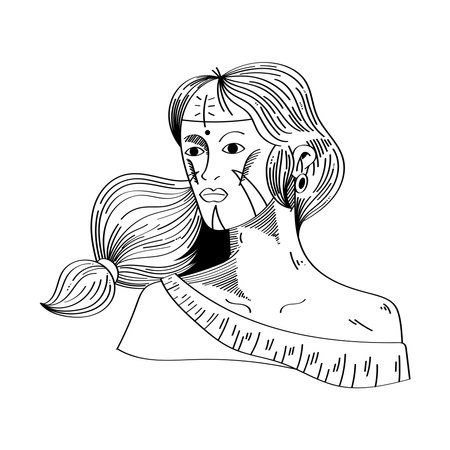 native american girl portrait illustration vectorのイラスト素材