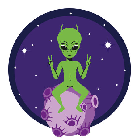 alien on asteroidのイラスト素材