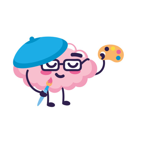 brain artist with paint paletteのイラスト素材