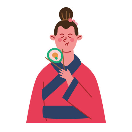 woman holds sushi with chopstick isolatedのイラスト素材
