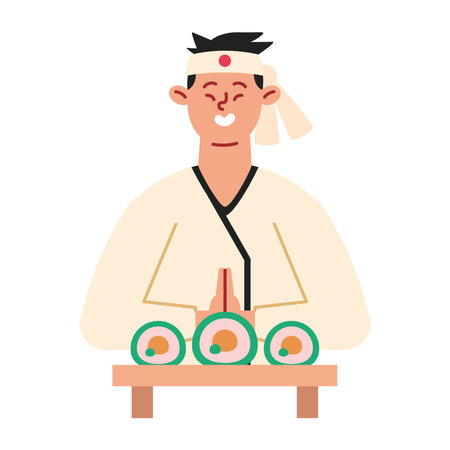 asian man with fresh sushi in a plate isolatedのイラスト素材