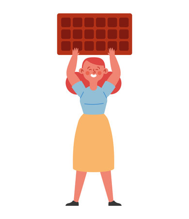woman standing with huge chocolate barのイラスト素材