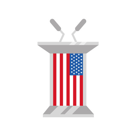 american elections podium with flagのイラスト素材