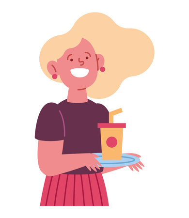 happy woman with soda cup isolatedのイラスト素材