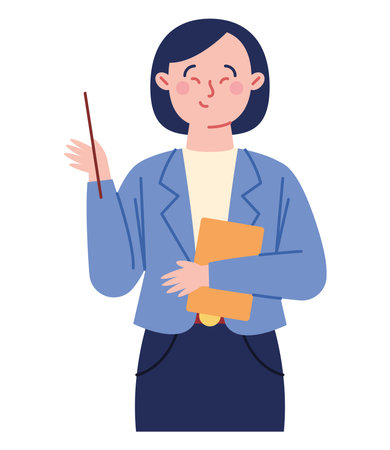 chinese teacher woman with bookのイラスト素材