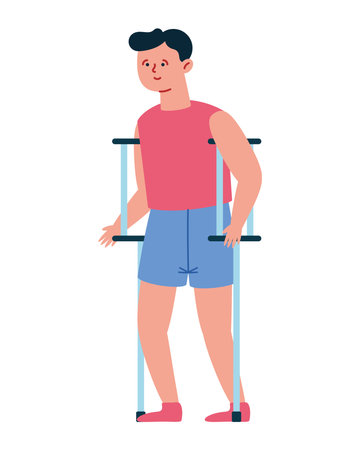 patient to stand with a crutch isolatedのイラスト素材